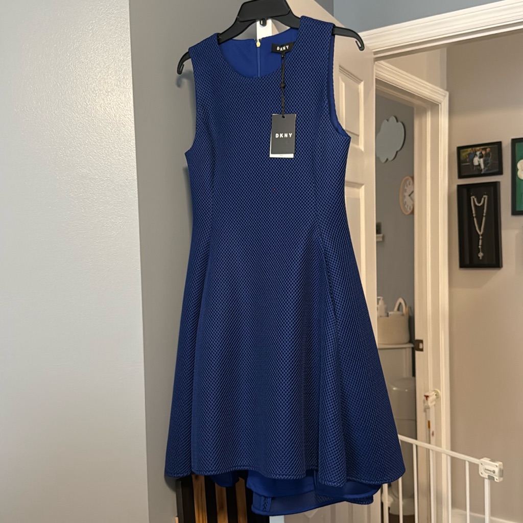 Dkny Hi-Low Midi Dress Dark Blue With Pockets! Size 6